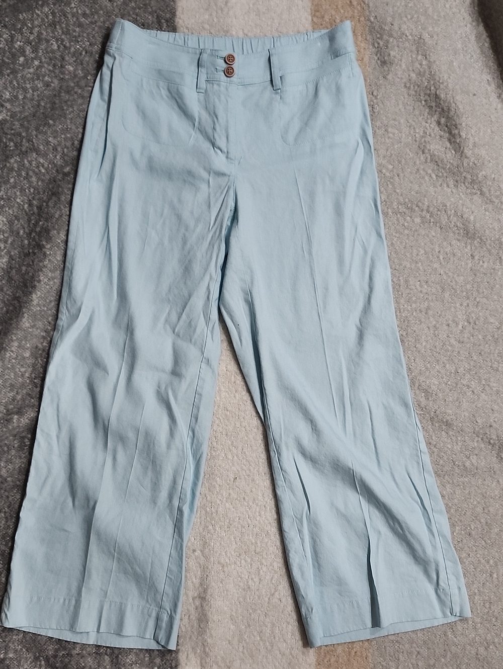 J. Jill Linen Blend Stretch Wide Leg Cropped Pants Light Blue Sz XS Summer Vibes